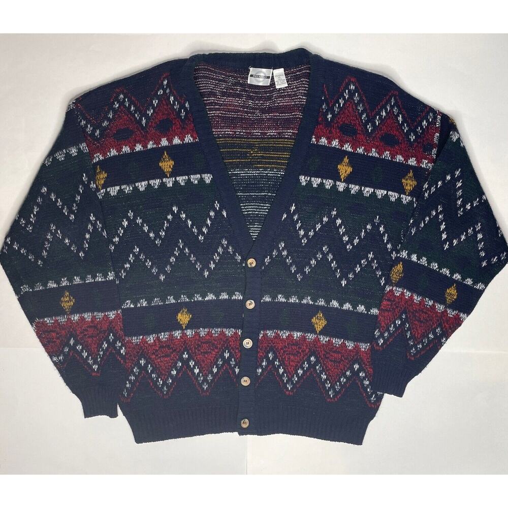 Piccadilly Cardigan Mens XL Tall Geometric Vintage Sweater Multicolor V Neck